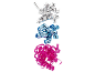 Silver, blue, and fuchsia gift ribbons on a black background.
