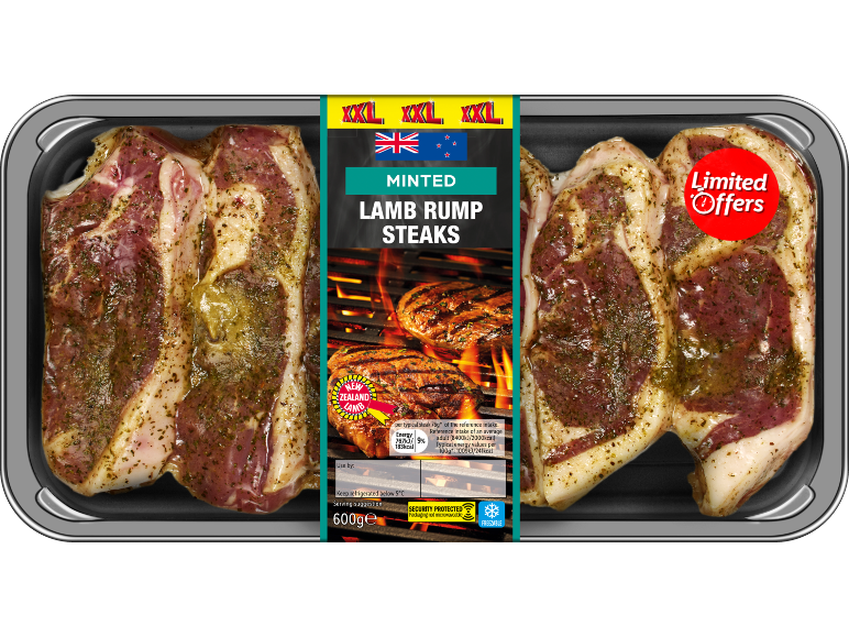 Lidl XXL minted lamb rump steaks, 600g pack.
