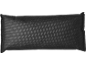 Black rectangular pillow or weight made of textured fabric.