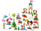 A collection of colorful building blocks featuring festive and fairytale-themed creations.