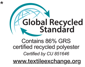 Global Recycled Standard label: Contains 86% GRS certified recycled polyester, certified by CU 851646.