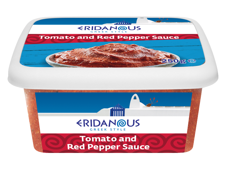 Tomato and red pepper sauce in a 250g package, Greek style.