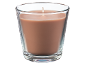 Brown scented candle in a clear glass holder