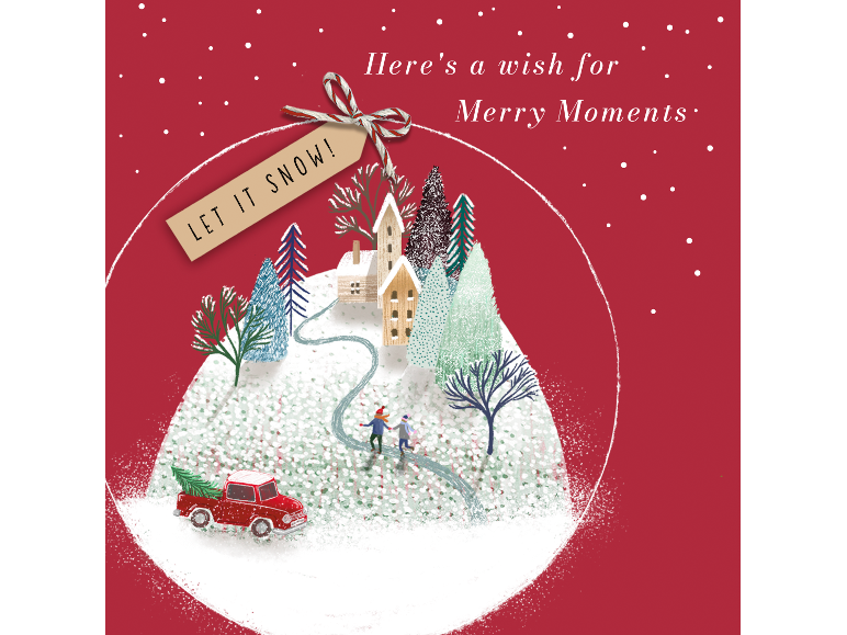 Christmas card with a snow globe and the text Let it snow!