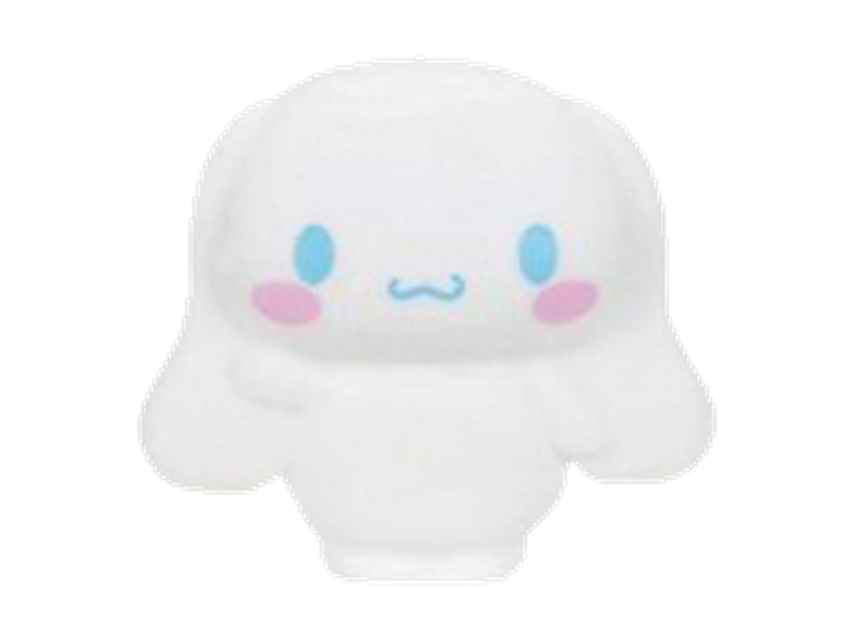 White plush toy with blue eyes and pink cheeks