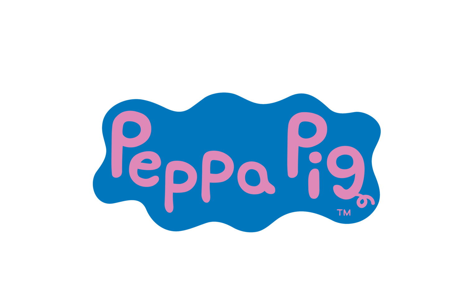 The text 'Peppa Pig' in pink on a blue wavy background.