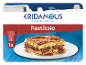 Greek style pastitsio dish on a white plate, ready for heating.