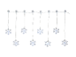 White snowflake Christmas string lights hanging against a black background.