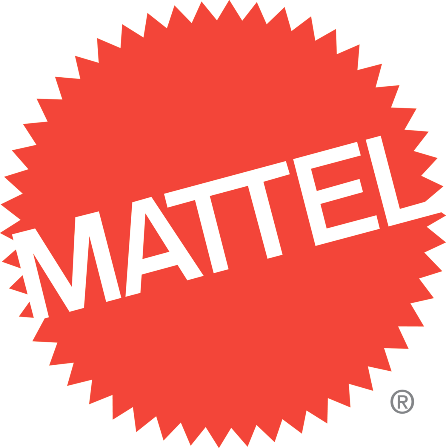 Red jagged seal with the white inscription MATTEL.