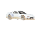 White toy race car with blue lettering and mud splatters.