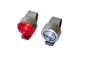 Two LED clip-on lights, one red and one white.