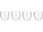 Four transparent double-walled glasses on a black background.
