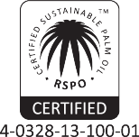 Certified sustainable palm oil seal: RSPO CERTIFIED 4-0328-13-100-01.