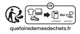Textile recycling logo: clothes, linen, shoes to be deposited in a container or association. quefairedemesdechets.fr