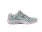 Light blue women's running shoe with pink and white accents.
