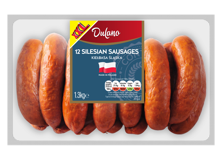 12 Silesian sausages in packaging, 1.3 kg, made in Poland.