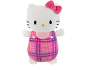 White cat plush toy with a pink bow and a pink plaid dress.