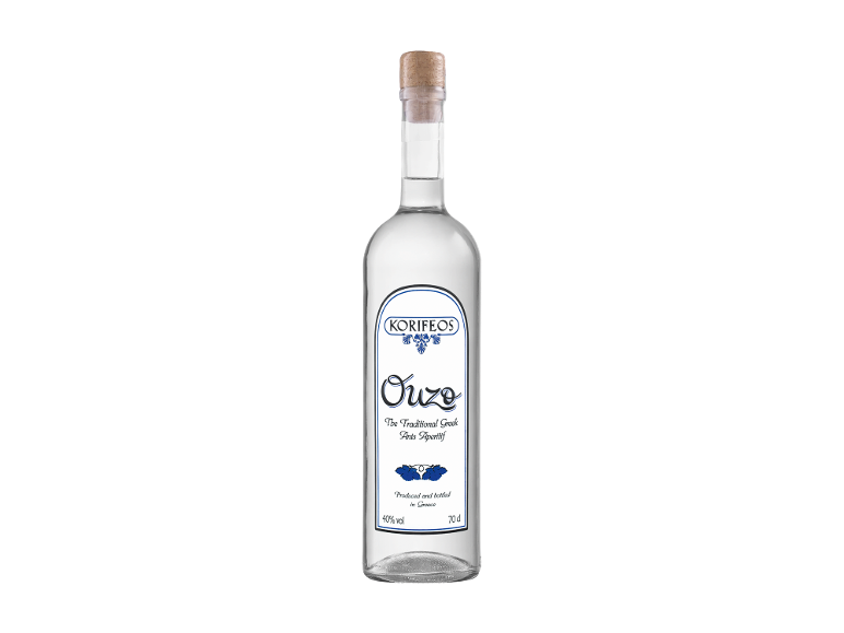 KORIFEOS Ouzo, a traditional Greek anis aperitif in a 70 cl bottle.