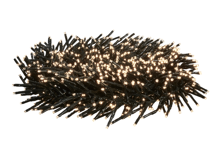 Christmas LED light garland with black cable and warm light.