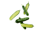 Fresh cucumbers, whole and cut in half, on a black background.