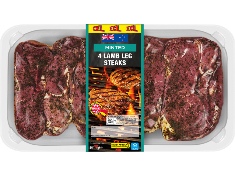 Lidl XXL minted New Zealand lamb leg steaks, 600g.