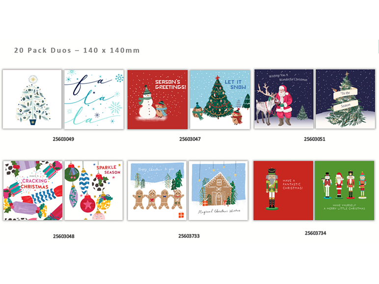 Selection of festive Christmas cards in various designs and colors.