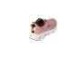 Pink women's sports shoes with brown details and a white sole.