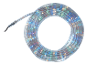 Multicolor LED rope lights in a clear tube, coiled in a circle on a black background.