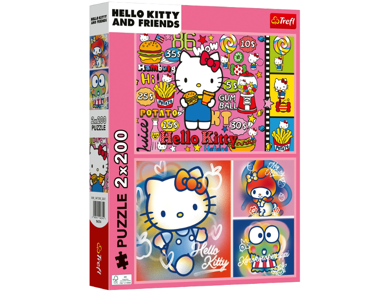 Children's puzzle featuring cartoon characters and fast food items.