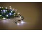 Bright white LED Christmas lights wrapped around a green pine branch