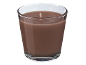 Brown scented candle in a clear glass jar.