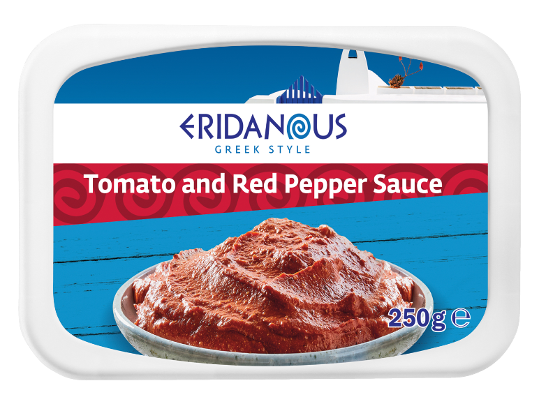 Greek style tomato and red pepper sauce in 250g packaging