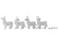 Four white decorative reindeer with black eyes, connected by a string of lights.