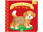 Red touch and feel baby book, 'My First Things', featuring a puppy with soft texture.