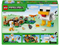 Toy set featuring a chicken coop, fox, chicken, and human figure, with instructions.