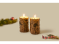 Two LED candles with a birch bark look and festive decoration