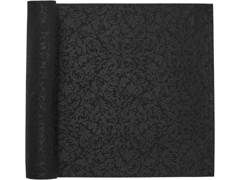Black gift wrap roll with baroque floral pattern