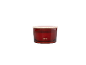 Fireside scented candle in a red glass jar with a wooden lid.