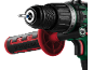 Electric drill with a red handle and a bit