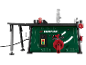 Green table saw with red and black details, featuring angle adjustments from 0° to 45°.