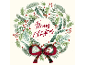 Christmas wreath with a red bow and the text Merry Christmas.