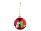Red Christmas bauble with two glitter-decorated Christmas stockings.