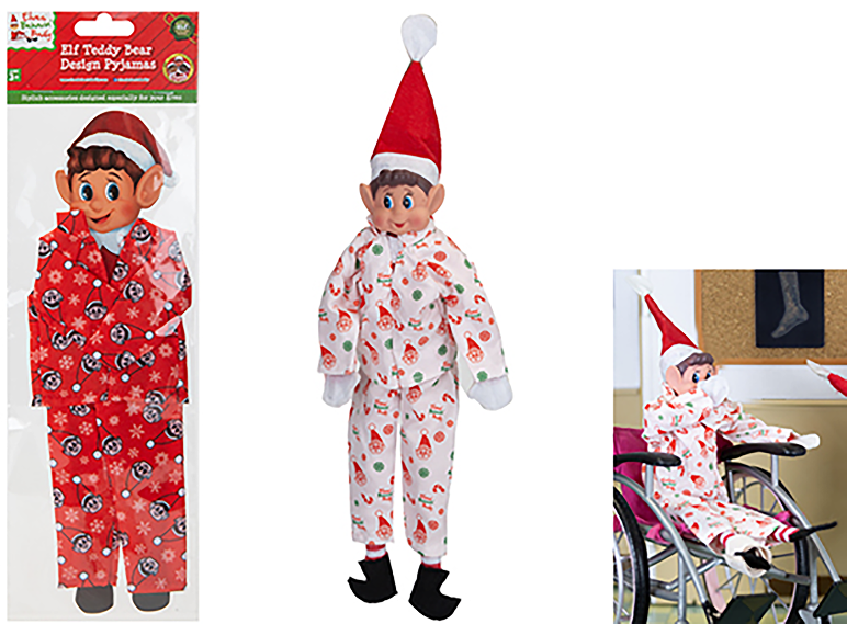 Christmas pyjamas for elf in red and white with patterns