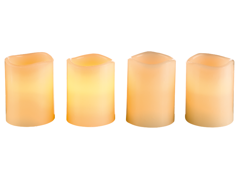 Four LED candles in various sizes with warm, flickering light.