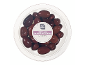 Greek Kalamata olives with pits in a transparent container.