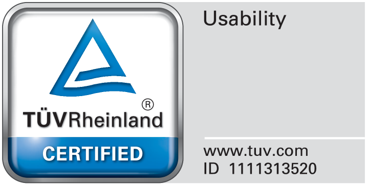 Certified Usability seal, ID 1111313520, www.tuv.com
