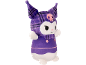 Purple plaid plush toy with a white face and pink details.