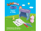 Children's creative toy set with a pig figure, teddy bear, felt-tip pens, and a cardboard bed.