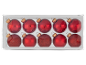 Box of 10 red Christmas baubles, some glossy, some glittery.