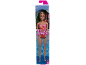 Doll in a swimsuit with palm trees and sun, packaged in a pool-themed box.